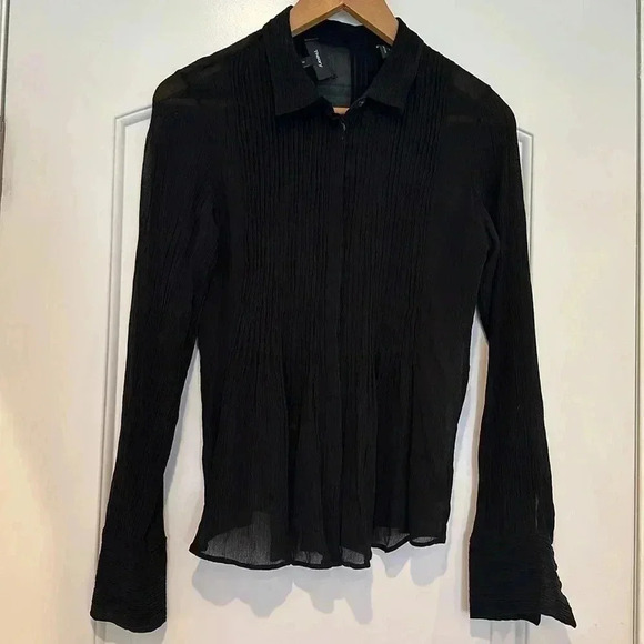 Theory 'Dionelle' Pintuck Pleat Textured Chiffon Black Sheer Blouse 100% Silk S - Picture 6 of 13
